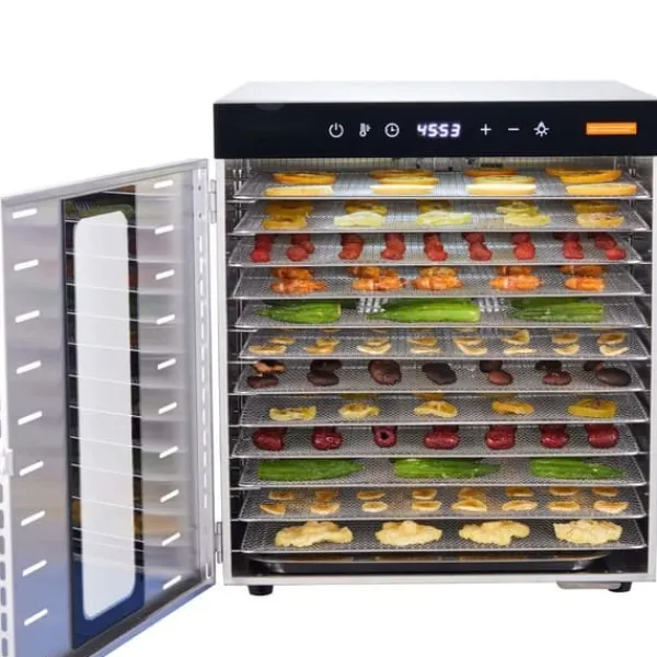 Dehydratorer>10 bakker mad dehydrator i rustfrit stål, 1000W til jerky og frugt tørring. Effektiv og holdbar!