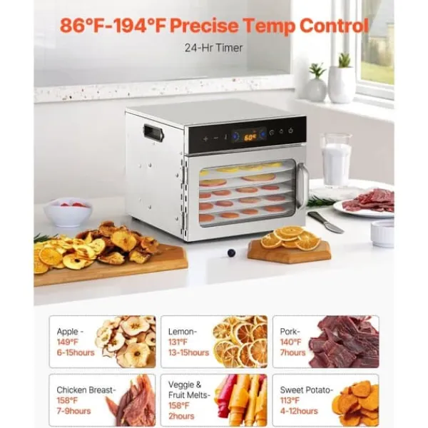 Dehydratorer>6 Bakker Mad Dehydrator Maskine, Rustfrit Stål 400W, Jerky Frugt Tørring Egenskaber