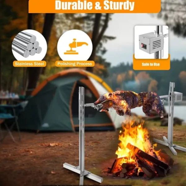 53" elektrisk BBQ-rotisseri-sæt, universal stegestativ, 88 lb (40 kg), automatisk 25 W drejemotor, højdejusterbar, blå Best