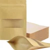 Madopbevaringsposer>100 genlukkelige poser 10x15cm, kraftpapir ståposer med vindue, lynlås til opbevaring af fødevarer og emballage