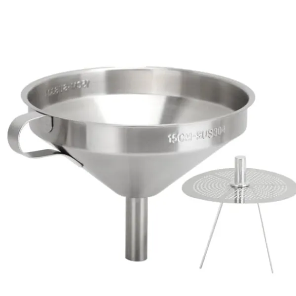 304 køkkentragt i rustfrit stål med filter til overførsel af flydende, tørre ingredienser, 15 cm mundingsdiameter Clearance