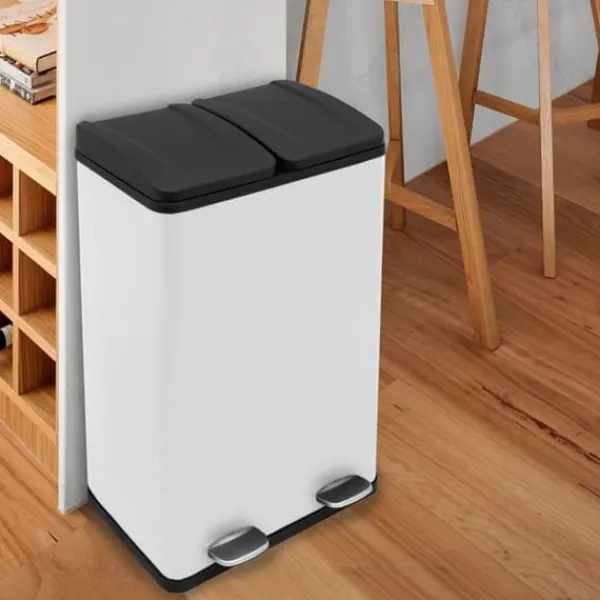 Skraldespande & Papirkurve>60 L Dubbla Soptunnor med pedaler | Vit