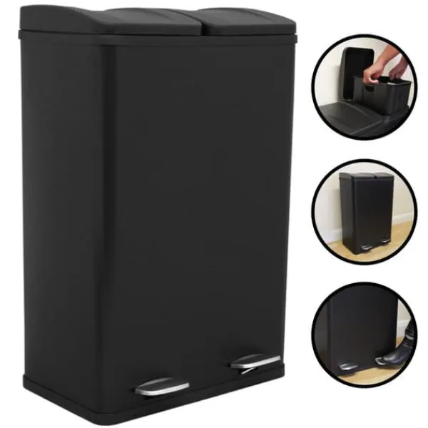 60 L Dubbla Soptunnor med pedaler | Svart Outlet