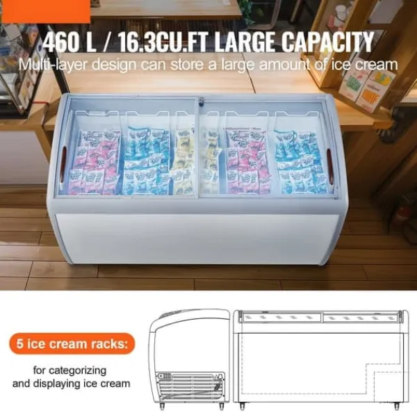 Frysere>460 L Kommerciel Isdisplayskab, Gelato Dyppefryser, Energioptimeret, Digitale Kontroller, Effektiv Kold Opbevaring