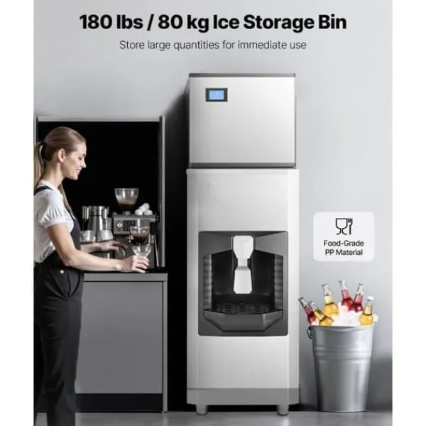 500 lbs/dag Kommerciel Ismaskine, 180 lbs Opbevaringsbeholder, Automatisk Isdispensering Outlet