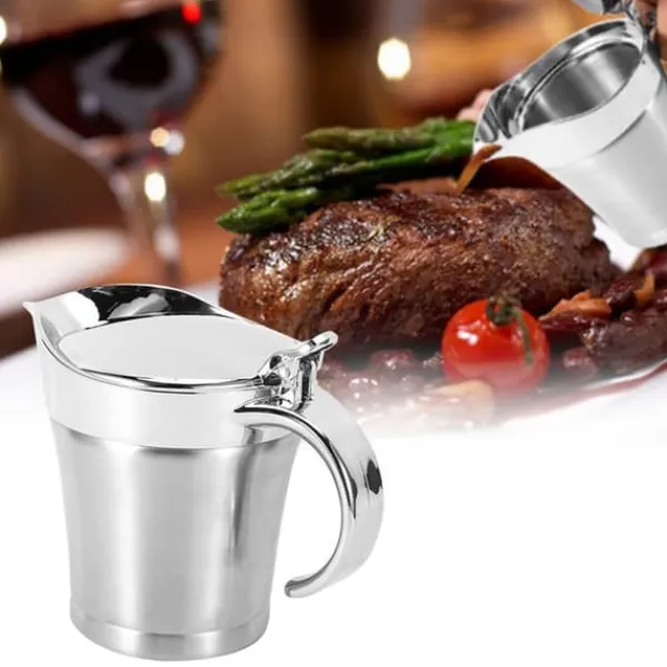 Saucekander>750 ml Gravy Boat 304 rostfri såskanna dubbelväggig biffsåsgryta med lock