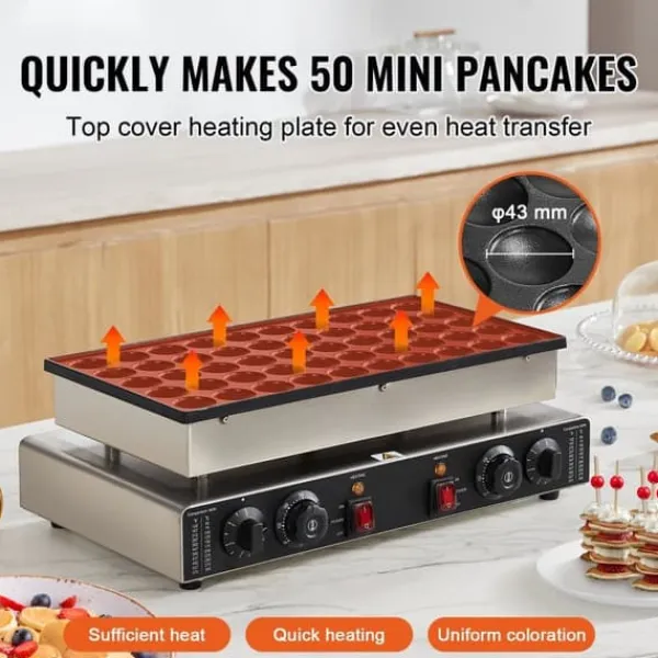 Vaffeljern>43 mm Mini hollandsk pandekagemaskine, Kommerciel Dorayaki bager, 1700W, 50 stk, højtydende køkkenudstyr