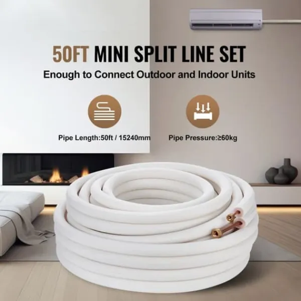 15240 mm Mini Split Line Sæt med 6,4 & 9,5 mm kobberrør og 3-lags isolering til aircondition og varmepumper. Ideelt til HVAC-systemer. Hot