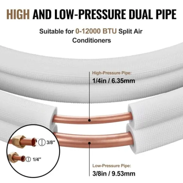 15240 mm Mini Split Line Sæt med 6,4 & 9,5 mm kobberrør og 3-lags isolering til aircondition og varmepumper. Ideelt til HVAC-systemer. Hot