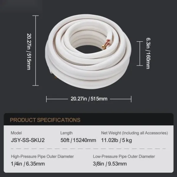 15240 mm Mini Split Line Sæt med 6,4 & 9,5 mm kobberrør og 3-lags isolering til aircondition og varmepumper. Ideelt til HVAC-systemer. Hot