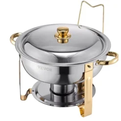 5 Qt 4 Pakke Rund Chafing Fad Buffet Sæt, Fuld Størrelse Pan, Rustfrit Stål, Slidstærk og Æstetisk Outlet