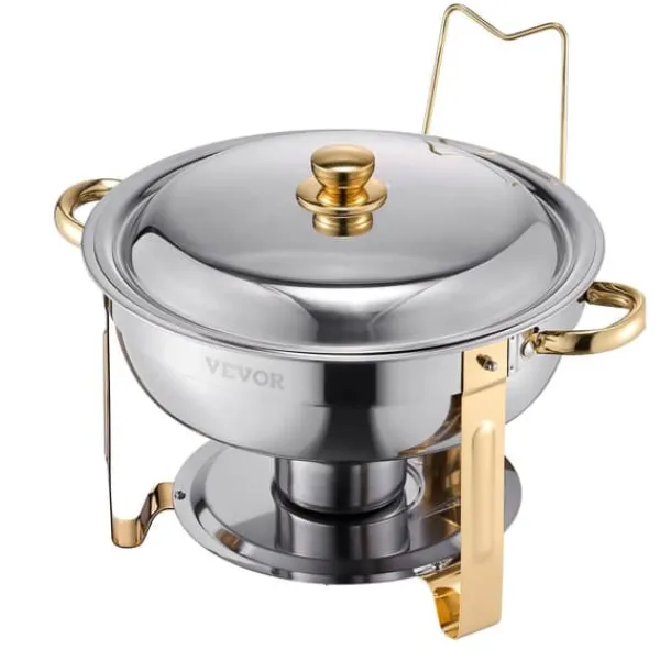 5 Qt 4 Pakke Rund Chafing Fad Buffet Sæt, Fuld Størrelse Pan, Rustfrit Stål, Slidstærk og Æstetisk Outlet