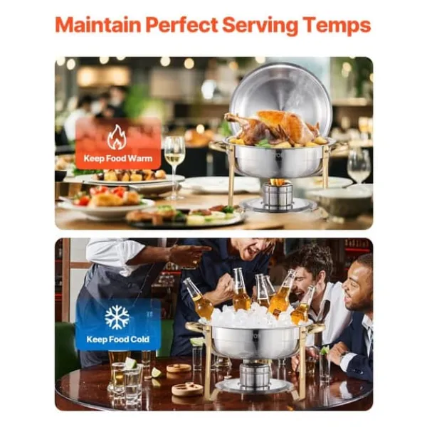 5 Qt 4 Pakke Rund Chafing Fad Buffet Sæt, Fuld Størrelse Pan, Rustfrit Stål, Slidstærk og Æstetisk Outlet
