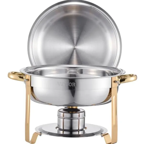 5 Qt 4 Pakke Rund Chafing Fad Buffet Sæt, Fuld Størrelse Pan, Rustfrit Stål, Slidstærk og Æstetisk Outlet