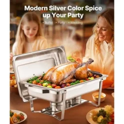 8 Qt Gnidningsfad i Rustfrit Stål, 4-Pak Buffetsæt, Fuld Størrelse Rektangel Pande Outlet