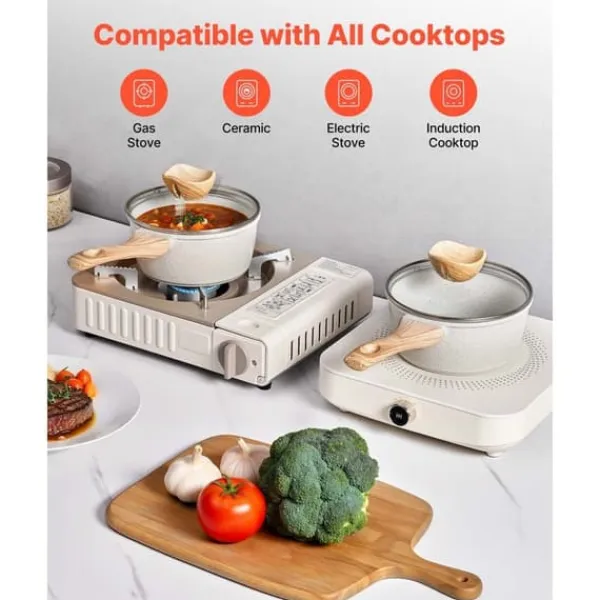 Gryder, Stegepander Og Kasseroller>1,5 QT Gryde, Non-stick, Hærdet Glaslåg, Multifunktionel, Aftageligt Håndtag, Induktionskompatibel, Hvid