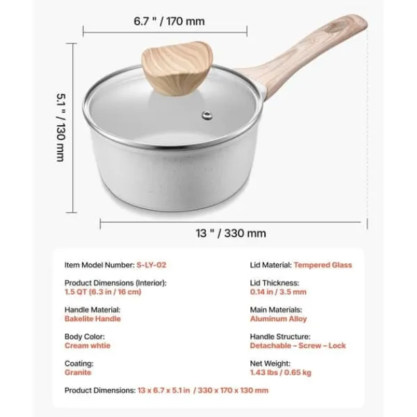 Gryder, Stegepander Og Kasseroller>1,5 QT Gryde, Non-stick, Hærdet Glaslåg, Multifunktionel, Aftageligt Håndtag, Induktionskompatibel, Hvid