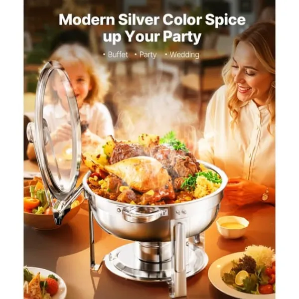 Madopvarmere>5 Qt Rundt Chafing Fad 4 Pak, Buffet Sæt Fuldstørrelse, Rustfrit Stål Pan
