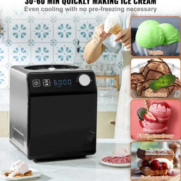 2 Quart Automatisk Ismaskine - Elektrisk Yoghurt og Gelato - Sort Hot