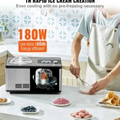 2 Quart Automatisk Ismaskine til Yoghurt & Gelato, Elektrisk, Sølvfinish Hot