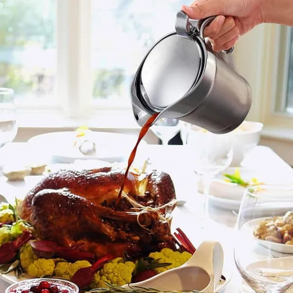 Saucekander>304 rustfrit stål dobbeltlags isolering smagssaucekande sovsbåd serveringskande køkkenredskaber 450ml