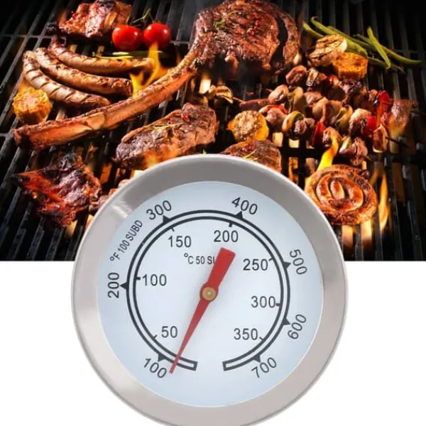 100~700℉ Rustfrit Stål Grilltermometer Temperaturmåler Analog Skive Dobbelt Skala New