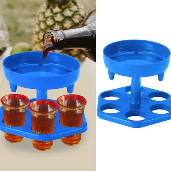 Vinflaskeholdere>6 Shotglas Dispenser Holder Roterende Spiritus Dispenser Vinreol Hylde Festartikler Blå