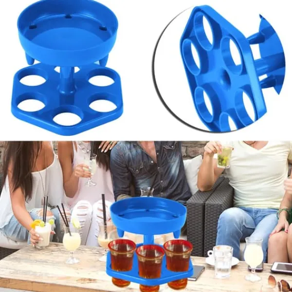 Vinflaskeholdere>6 Shotglas Dispenser Holder Roterende Spiritus Dispenser Vinreol Hylde Festartikler Blå