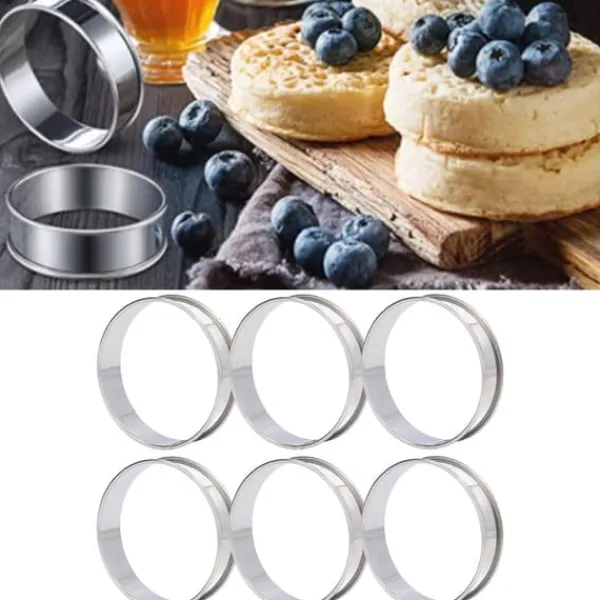 Bagning>6 st Crumpet-ringar Dubbel volym Enkel urtagning DIY rostfritt stål Engelska muffinsringar för mattillverkningsverktyg 10 cm / 3,9 tum