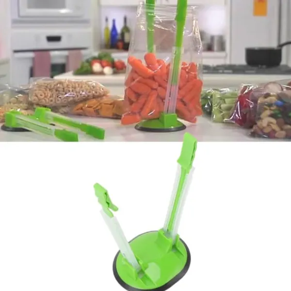 Madopbevaringsposer>4 st plastpåshållare ställ Handsfree Fryspåsar Hållare med halkfri bas för kök