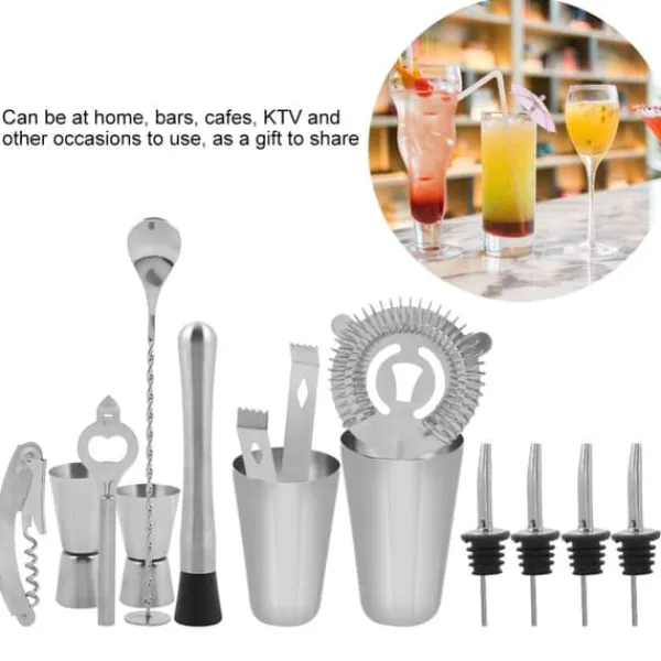 14 stk. cocktailshaker i rustfrit stål, mixer, drikker, drikkeværktøj, gave til bar (600,450 ml)