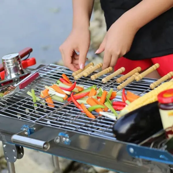 10 stk. grillnåle med træhåndtag grillspyd i rustfrit stål Hot