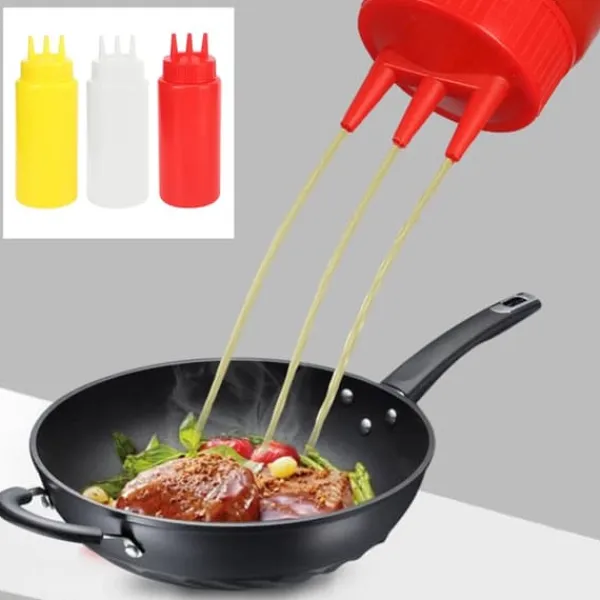 Saucekander>3 stk. 3-huls klemmeflaske med låg til salatdressing, saucer, ketchup