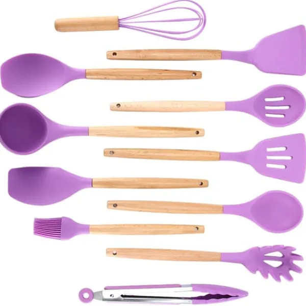 Køkkenudstyrssæt>12 stk. husholdnings silikone køkkenredskabssæt nonstick madlavningsspatel skeer værktøj lilla