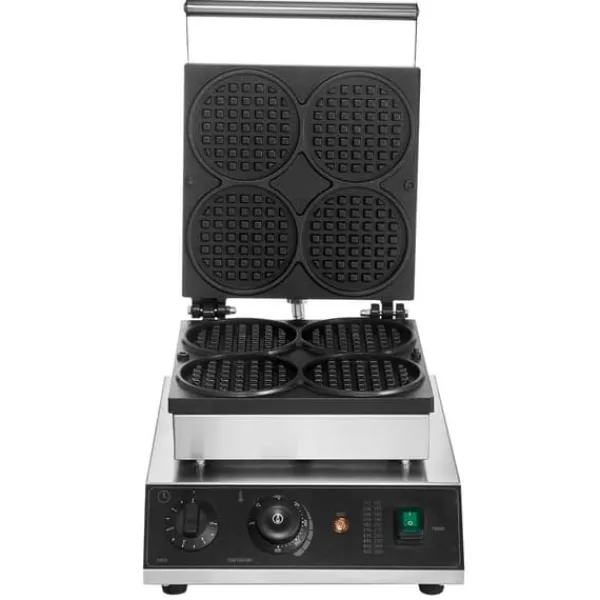 Vaffeljern>4 STK Kommerciel Rund Vaffelmaskine, 1750W Non-Stick, Hurtig Opvarmning, Perfekt til Caféer & Bagerier