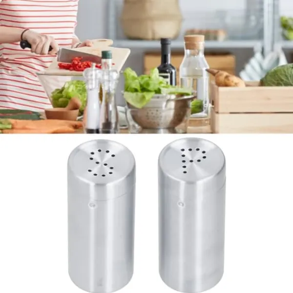 Salt- & Peberstrøere>2 stk Krydderikrukke i rustfrit stål Krydderiflaske Salt og peber shaker Køkkenværktøj Rustfrit stål farve