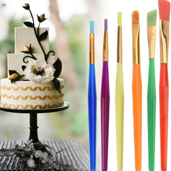 6 stk. lille fondant kage farvelægning pen dekoration børste farvelægning sukker håndværk bageværktøj Outlet