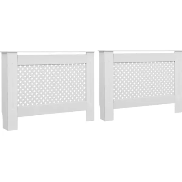 2 stk. radiatorskjulere med hylde i MDF - Stilfuld lameldesign | Størrelse: 112x19x81,5 cm | Farve: Hvid New
