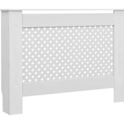 2 stk. radiatorskjulere med hylde i MDF - Stilfuld lameldesign | Størrelse: 112x19x81,5 cm | Farve: Hvid New