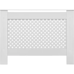 2 stk. radiatorskjulere med hylde i MDF - Stilfuld lameldesign | Størrelse: 112x19x81,5 cm | Farve: Hvid New