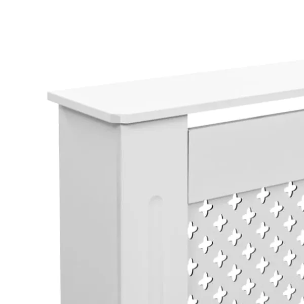 2 stk. radiatorskjulere med hylde i MDF - Stilfuld lameldesign | Størrelse: 112x19x81,5 cm | Farve: Hvid New