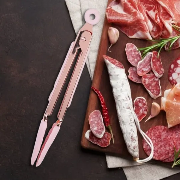 1 stk. rustfri stål grilltang non-stick kødklemme med ophængningshul (lyserød) Sale