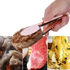 1 stk. rustfri stål grilltang non-stick kødklemme med ophængningshul (lyserød) Sale