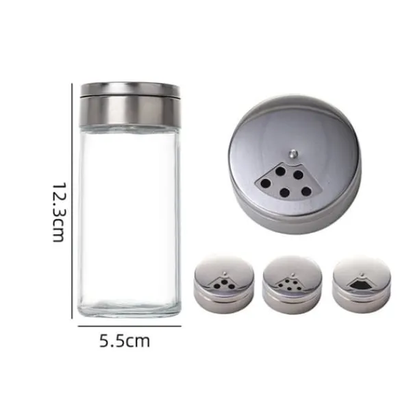 Salt- & Peberstrøere>4 stk. salt- og peberbøssesæt 200 ml glaskrydderibeholdere med justerbare hældehuller til bordsalt og krydderidispenser