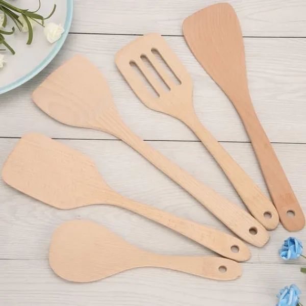 Køkkenudstyrssæt>5 stk. sæt træspatel ske madlavningsværktøj køkkenredskaber til non-stick pande