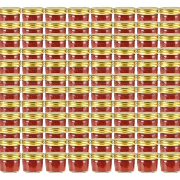 96 stk. Syltetøjsglas med guldfarvet låg - 110 ml | Farve: Gennemsigtigt | Størrelse: 110 ml Clearance