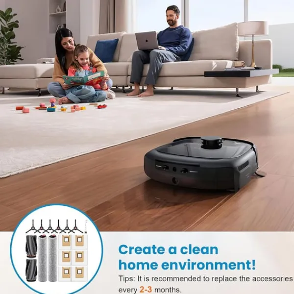 17 stk. Tilbehørssæt Kompatibelt med Eufy RoboVac E28 Omni/E25 Omni - Hovedbørster, Sidebørster, Støvposer Hot