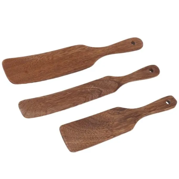 Stegepaletter>3 stk. træspatel med bredt skovlhoved, skridsikker teak-drejespatel til bøf, pizza, mælkesalat