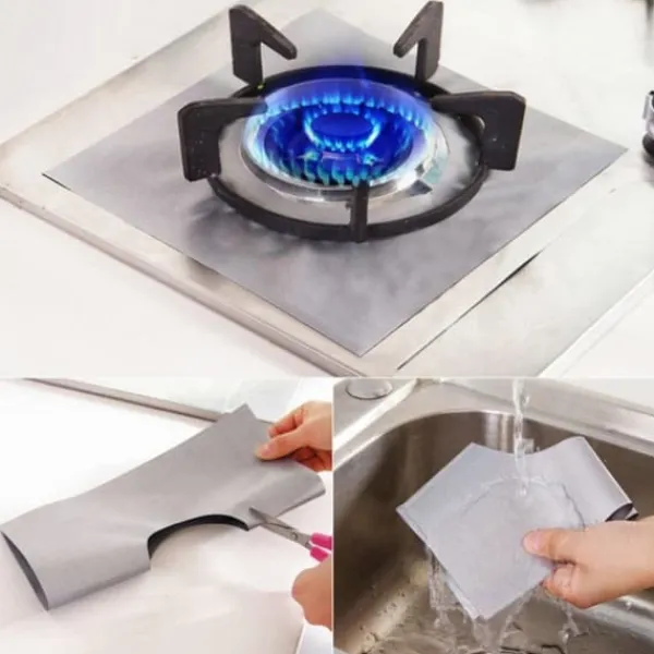 Gasbrændere>6 stk./sæt genanvendelig glasfiber gaskomfur beskyttelsesmåtte køkkenredskab (sølv)