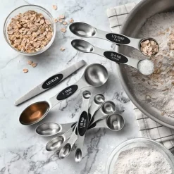 8 stk./sæt magnetiske måleskeer i rustfrit stål med skraber til kaffekrydderi